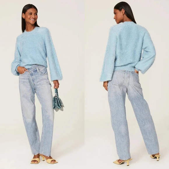 Show Me Your MUMU Women XS Vienna Sweater Frosty Blue Knit Shaggy Furry Winter - Picture 2 of 14